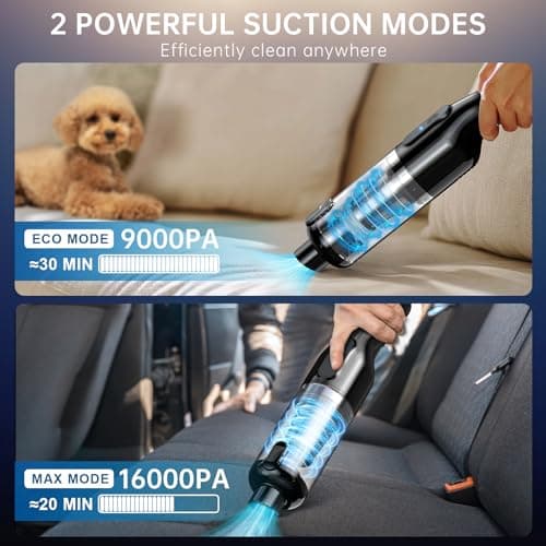 Handheld Vacuum Cordless, Portable Car Vacuum with 16000Pa Powerful Suction, Ultra-Lightweight 1.3lbs, Brushless Motor, Multiple Accessories for Home Office Car Pets Cleaning
