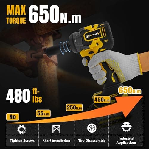 Cordless Impact Wrench 480 Ft-lbs(650N.m) High Torque 1/2 Inch, 3300RPM Brushless Electric Impact Gun, 2 * 4.0Ah Battery 4 Sockets 19 Drill Bits, 3 In 1 Impact Wrench for Car Home DIY