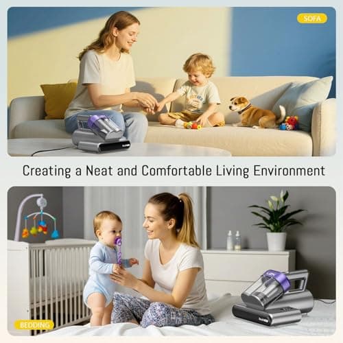 Bed Vacuum Cleaner Mattress Vacuum Cleaner,16Kpa Powerful Handheld Vacuums with UV-C Light & Double Dust Cup & High Heating & Ultrasonic & Anion for Bed Sofa (MV11,Black)