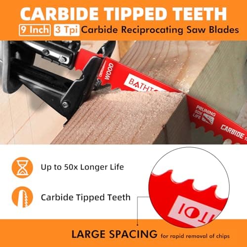 5 Pack 9 Inch 3 Tpi Carbide Reciprocating Saw Blades for Wood Cutting and Tree Trimming, Pruning Sawzall Blades with Carbide Tipped Teeth for Longer Life and Faster Cutting Speed