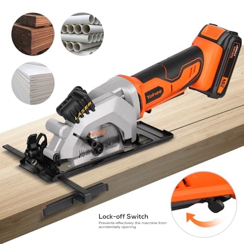 Mini Circular Saw, 20V 3400RPM Professional Cordless Circular Saw, Adjustable Angle and Depth,Max Cutting Depth 1-2/3"(90°), 1-1/8"(45°), Laser Guide, Rip Guide