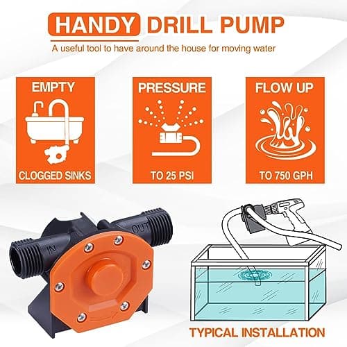 TOPWAY Self Priming Water Drill Pump Attachment with Suction and Discharge Hose, Mini Hand Power Drill Pump for Water, Oil Transfer