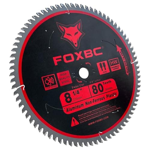 FOXBC 8-1/4 Inch Metal Cutting Table Saw Blade 80-Tooth TCG for Aluminum, Copper, Plastic, Brass, Fiberglass with 5/8-Inch Arbor