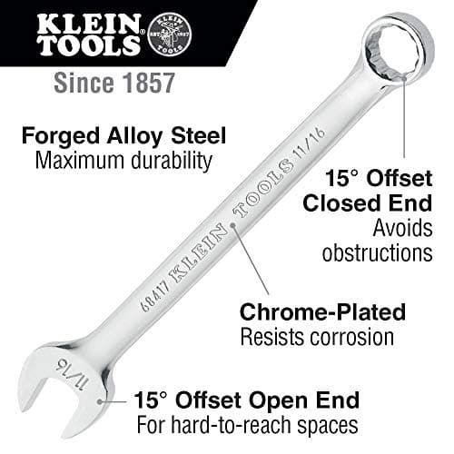 Klein Tools 68413 7/16-Inch Combination Wrench, 12-Point, Open End and Box End