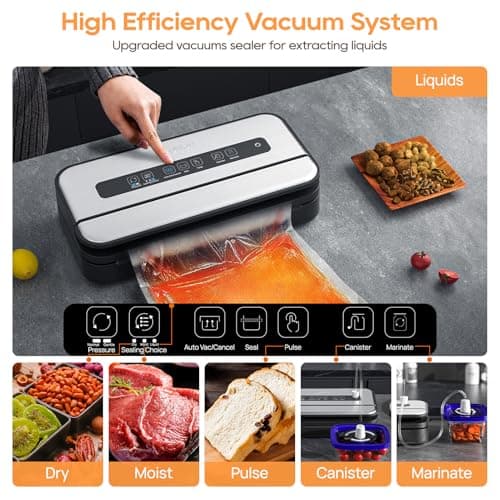 2025 Updated Stylish design Precision Vacuum Sealer Machine Pro for Food Saver, Concealed Handle 90Kpa Vacuum Sealers for Sous Vide,Liquid Food/Build with Cutter/Large Bag Storage/2 Bag Rolls