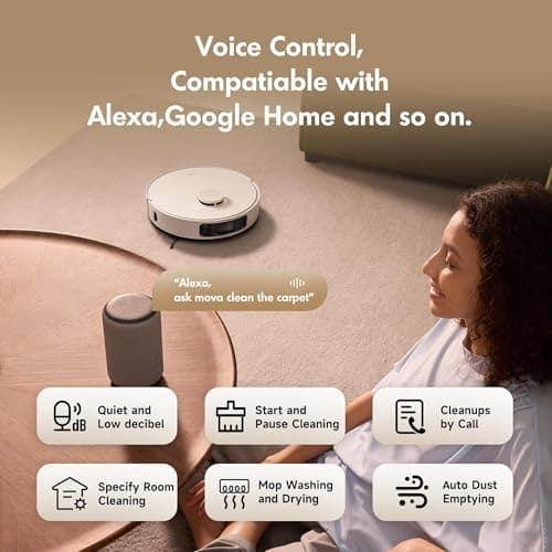 Mova P10 Ultra Robot Vacuum and Mop 8,300Pa Suction 140°F Hot Water Auto Mop Washing & Drying, Dual Spinning Extenable Clean, 10.5mm Lifting for Carpet, 360°Obstacle Avoidance, App Control