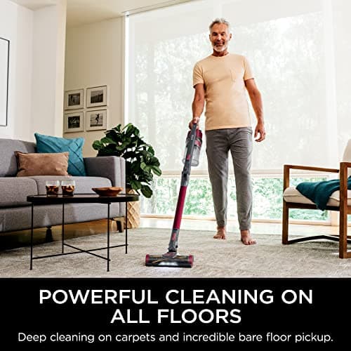 Shark IZ163H Pet Plus Cordless Stick Vacuum with Self-Cleaning Brushroll and HEPA Filter, Lightweight Deep Cleaning Vacuum for Carpet and Hard Floors, Folds for Easy Storage, 40-min Runtime, Raspberry