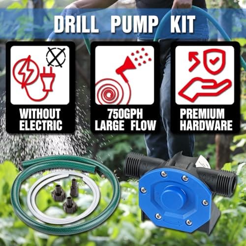 Portable Self Priming Mini Hand Drill Water Transfer Pump Kit with Suction and Discharge Hose for Water Oil Fluid Transfer