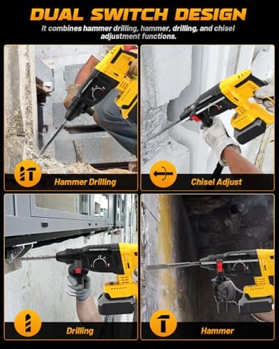 Cordless SDS Hammer Drill for Dewalt 20V MAX Battery, Brushless Rotary Hammer Drill with Safety Clutch for Concrete/Masonry (No Battery)
