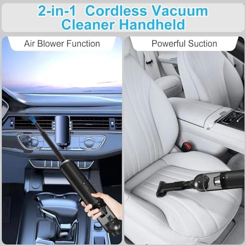 Handheld Vacuum Cordless, 16000pa Car Vacuum Cleaner High Power, 2 Speed Modes Mini Vacuum Cleaner with 2 Filters, Car Vacuum Portable Cordless with Air Blower for Home Office Pet Hair