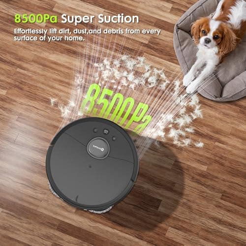 Robot Vacuum and Mop, V5 Self-Emptying 8500Pa Suction, Pet Hair Tangle Cutter™, 75-Day Capacity, Cat Laser, All-in-One Station, Robotic Vacuum Cleaner for Pet Hair, Hard Floors, Tile, Carpet