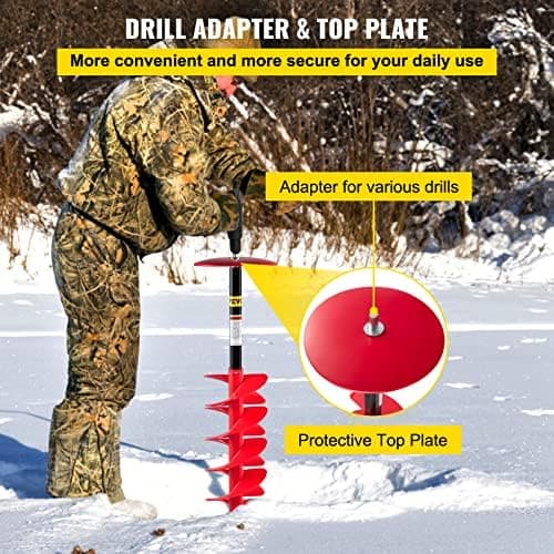 VEVOR 6" Diameter 39" Length Nylon Corless Ice Auger Drill Bit for Ice Fishing with Extra 11.8" Extension Rod, Drill Adapter, Top Plate and Blade Guard