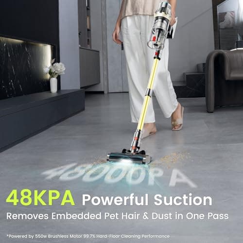 Cordless Vacuum Cleaner, 550W/48Kpa Self-Standing Vacuum Cleaners for Home, up to 70 mins Run Time, Powerful Suction with Touch Screen, Stick Vauum Cleaner for Pet Hair,Carpet,Hardwood Floor