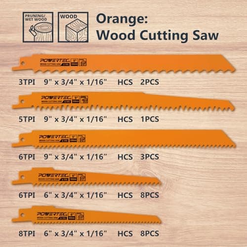 POWERTEC 32-Piece Reciprocating Saw Blades Set, Metal & Woodcutting Sawzall Blades Assortment with Organizer Pouch for Plumbing Work, Wood Pruning, Cutting Metal and Wood with Nails (14401)