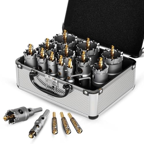 GSTK Upgrade Heavy Duty Carbide Hole Saw 14 Pcs,Metal Steel Hole Saw Drill Bit,TCT Hole Cutter,Alloy Hardness Upgrade, with 2*Extra Titanium Plated Pilot Center Drill and 2*L-Wrench