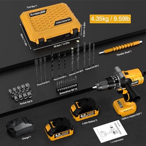 21V Cordless Hammer Drill - 1060In·lbs Brushless Drill Set with 2 x 4.0Ah Battery - 20+3 Torque Battery Drills 2150RPM Power Drills 1/2" Chuck Electric Drill for Drilling Wood Bricks Metal