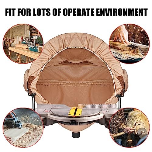 GARVIN Miter Saw Dust Collection Hood with Light, Dust Solution for Table Miter Saw, Chop Saw Hood Dust Collector Attachment, Accessory Holes, with Storage Bag, Fits All Miter Saws Khaki