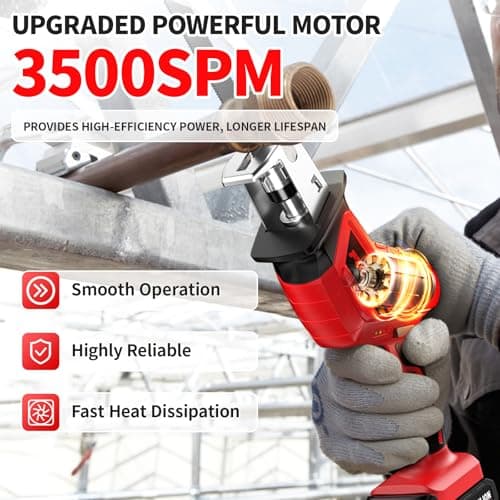 Reciprocating Saw Cordless, 0-3500SPM Power Reciprocating Saw with 2*2000mAh Battery & 4 Saw Blades, Tool-Free Blade Change, Variable Speed Reciprocating Saws for Woods/Metal/Plastic Cutting