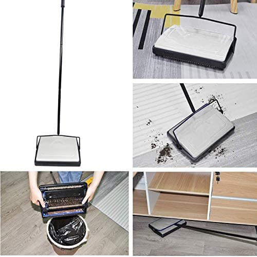 EZ SPARES Quiet Carpet Sweeper,Floor Sweeper with Pig-Bristles,Suitable for Carpet Cleaning Power,Roller Brush Strong,Bristle Sweeper,Great for House,Office,Kitchen,Carpet(Silver)