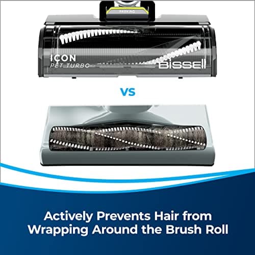 Bissell ICONPet Turbo Vacuum with Powerful Turbo Boost Suction, Tangle Free Brush Roll, & Parking Break, LED Crevice + Dusting Brush Tool, LED Motorized TurboBrush Tool, & Wall Mount. Color May Vary
