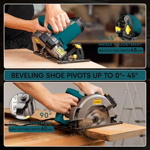 Enventor Circular Saw Corded, 11A Electric Circular Saws 7-1/4-Inch with Laser Guide, 2 Blade Saws (40T/24T), Max Cutting Depth 2-7/16"(90°), 1-8/9"(0°-45°), Single Handed Bevel, 6000RPM (Blue)