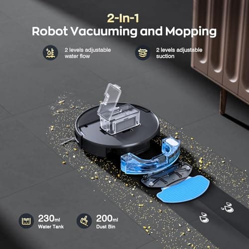 Robot Vacuum and Mop Combo, 2 in 1 Robotic Vacuums Cleaner with WiFi/App, Robot Vacuum with Water Tank, Strong Suction, Schedule, Self-Charging, Quiet, for Hard Floor, Pet Hair, Low Pile Carpet
