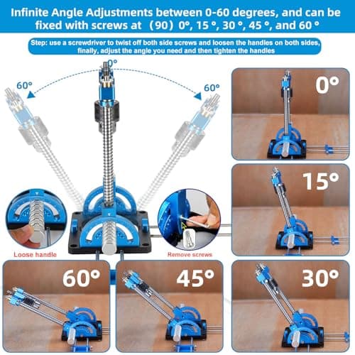 Portable Drill Guide, Multi Angle Drill Guide for Straight Holes, Self-Centering Pins, Drilling Jig w/Chuck & Key, Adjustable Angle from 0° to 60°, Chuck Clamping Range for 1/16-1/2" (1.5-13mm)