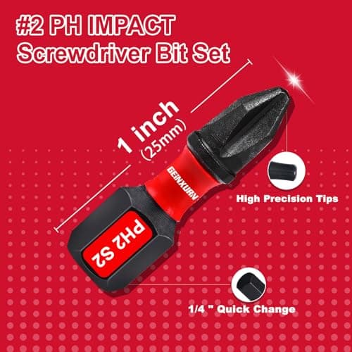 Impact Tough #2 Phillips 1 in. Insert Driver Bits,50Pack PH2 Screwdriver Bits Set with 1Pcs Impact Bit Holder,Bulk
