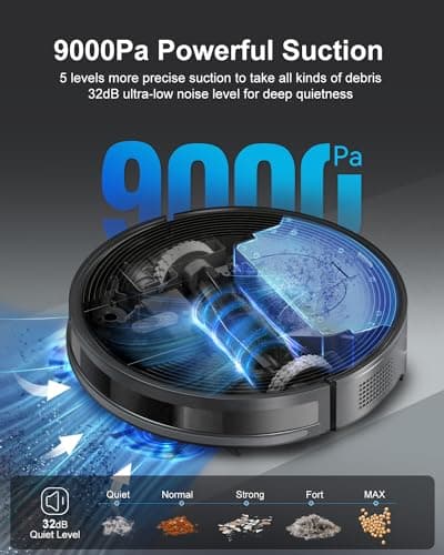 Robot Vacuum Cleaner with Self-Emptying Base – 9000Pa Suction, 85 Days of Dust Storage, Wi-Fi/App/Alexa Control – Ideal for Hard Floors, Low Carpets, and Pet Hair