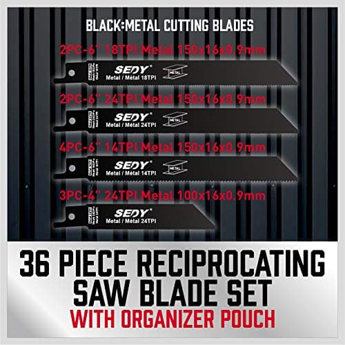 36-Piece Ultimate Reciprocating Saw Blade Set - Premium Saw Blades, Durable Wood & Metal Cutting Blades with Storage Pouch, Long-Lasting Pruning Blades