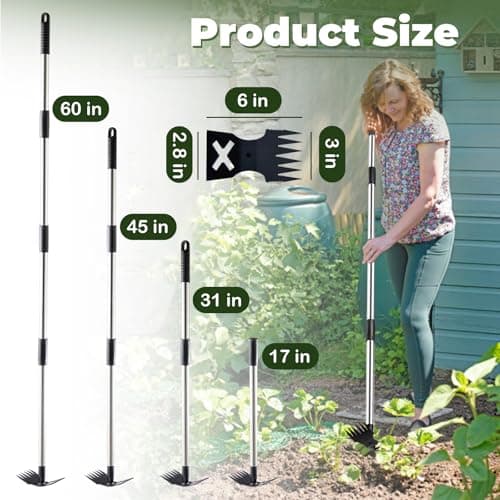 Weed Puller Tool with Long Handle - 60" Manual Weeder Remover Tool, 2 in 1 Hand Weed Rake and Garden Hoe for Gardening, Heavy Duty Uprooting Weeding Pull for Yard, Lawn, Patio and Garden