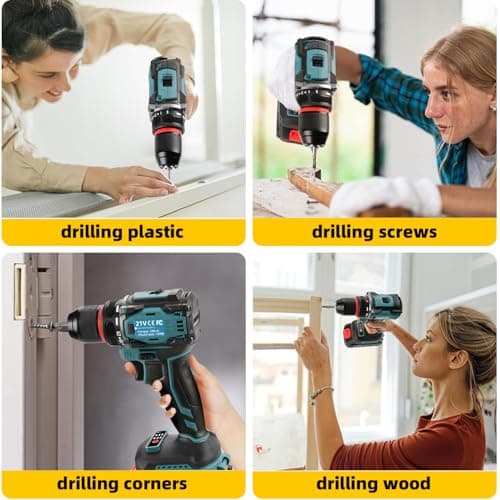 21V Cordless Power Drill/Driver Set, Electric Power Drill Set with 2 Battery & Charger, 3/8” Keyless Chuck, 2 Variable Speed, 28-Piece Kit Power Drill Drivers for Home Use