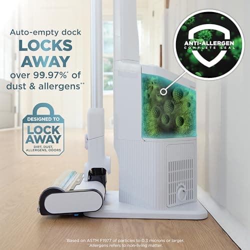 Shark Clean & Empty Cordless Stick Vacuum – Lightweight Cordless Vacuum with HEPA Filter, Portable, Rechargeable, Auto-Empty System, Stick Vacuum for Pet Hair, Carpets & Hardfloor, White, BU3521