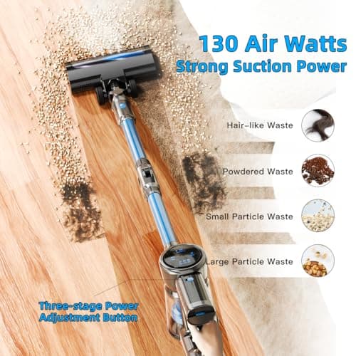 Cordless Vacuum Cleaner, 28KPA Suction Stick Vacuum with LED Headlight, 3 Modes 6-in-1 Lightweight Cordless Vacuum with 40Mins Detachable Battery Vacuum Cleaners for Home Hard Floor Carpet (Blue)