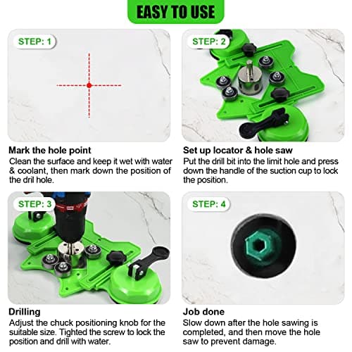 Diamond Hole Saw Kit 17PCS Tile Drill Bits Sets with Double Suction Cups Hole Saw Guide Jig Fixture from 6 mm-50 mm Hollow Drill Hole Saw Set for Ceramic, Glass, Tile, Porcelain, Marble, Granite