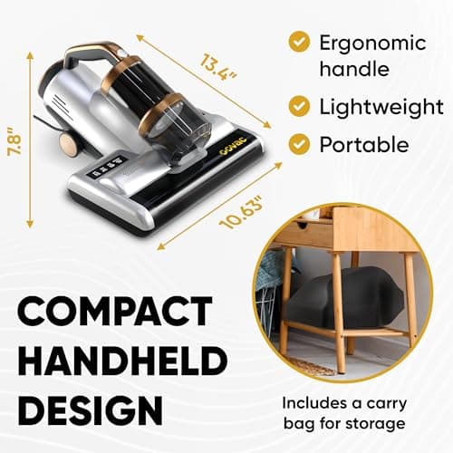 Mattress Vacuum BED CLEANER with UV-C LIGHT, 14kPa Suction, DUAL FILTERS & Dual Rollers, Furniture Handheld Vacuum Cleaner Dust Sensor, CORDED HANDHELD VACUUM for SOFA, Fabric & PET HAIR