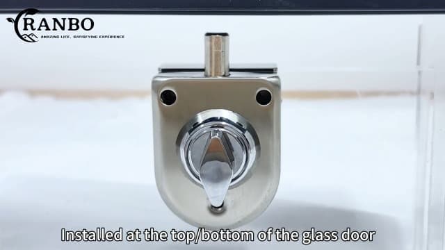 Ranbo Frameless Glass Door Floor Lock, Clamp-On No-Drill, 304 Stainless Steel, Fits 3/8"–1/2" (10–12 mm) Swing/Sliding Doors — Ideal for Office, Entrance,Storefront,Top or Bottom Mount,Brushed Nickel