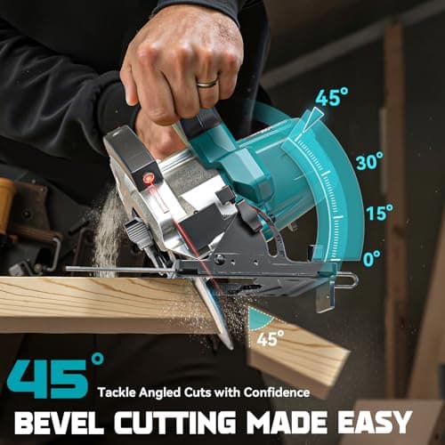 Ecarke Cordless Circular Saw 7-1/4" Compatible with Makita 18v Battery, 5000RPM Electric Circular Saw with Laser Guide, 2 Blades(24T & 40T), 0-45° Bevel Cutting, Max 2-1/4" Depth for Wood(Tool Only)
