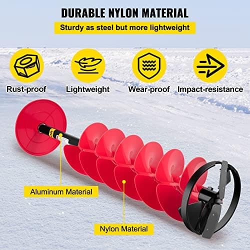 VEVOR 6" Diameter 39" Length Nylon Corless Ice Auger Drill Bit for Ice Fishing with Extra 11.8" Extension Rod, Drill Adapter, Top Plate and Blade Guard