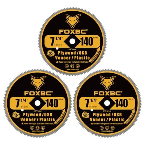 FOXBC 7-1/4 Inch 140 Tooth Fine Finish Carbon Circular Saw Blade for Plywood, OSB, Plastic, Veneer, Vinyl Wood Cutting with 5/8-Inch Diamond Arbor