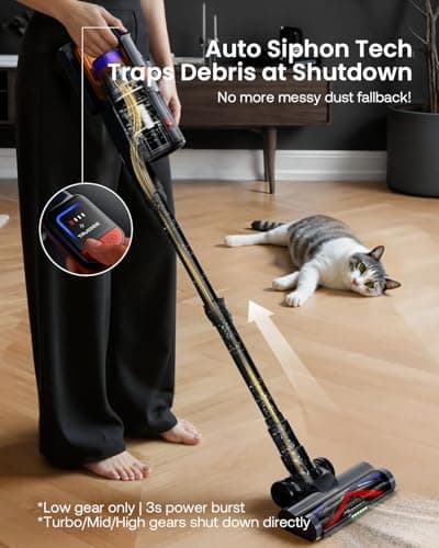 Cordless Vacuum Cleaner for Home, Upgraded 60Kpa Powerful Suction Pet Hair Vacuum with 70min Runtime, Green LED Light for Hardwood Floors & Carpet, Self-Standing Rechargeable Stick Vacuum