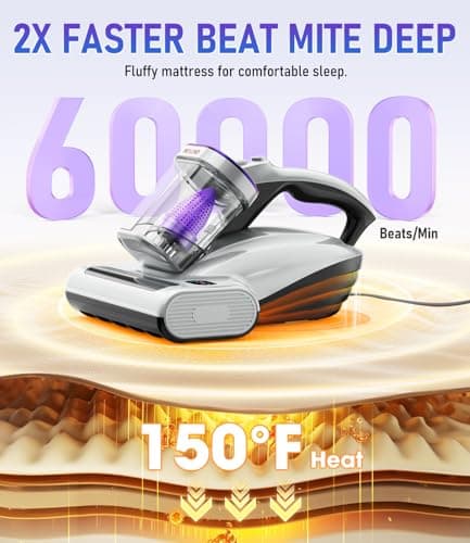 PM600 Mattress Vacuum Cleaner with UV-C Light,15kPa Suction 500W Powerful Handheld Vacuums with HEPA Filter,Clean Up Dust for Bed,Pet Hairs,Baby Crib,Couch,Sofa,Carpets