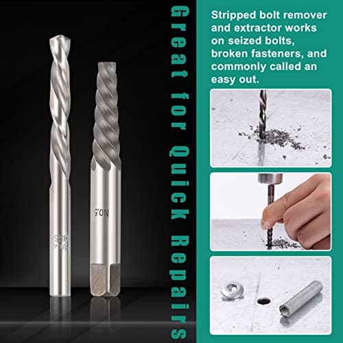 COMOWARE 10pcs Screw Extractor & Left Hand Drill Bit Set, HSS M2, 118° Split Point, 5pcs Left Handed Drill Bits (5/64" - 19/64") & 5pcs Easy Out Screw Extractor Set (#1 - #5), with Index Case