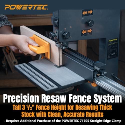 POWERTEC 16" x 3-1/2" Band Saw Fence - Resaw Fence Attachment for Bandsaw Tables & Drill Press, Compatible with POWERTEC Straight Edge Clamps (72260)
