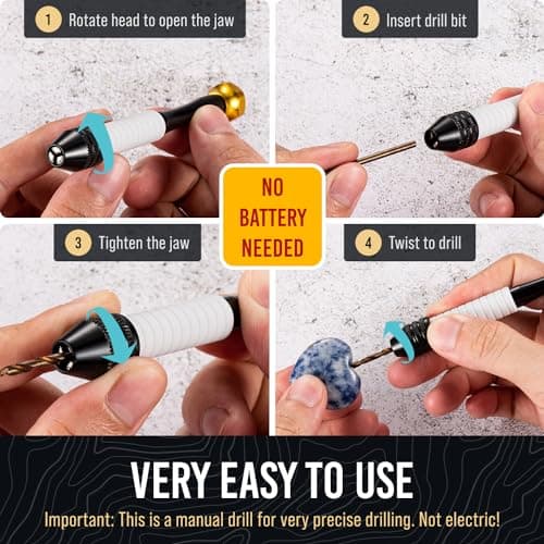 Pin Vise Hand Drill Manual - Jewelry w/Micro Drill Bits (0.8mm-2.5mm) - Rotary Craft Drill for Jewelry Making, Resin, Wood, Plastic, Miniature, Beads, Clay Etc