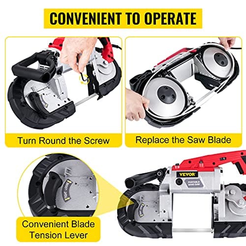 VEVOR Portable Band Saw, 110V Removable Alloy Steel Base Corded Band Saw, 5 Inch Cutting Capacity Hand held Band Saw,Variable Speed Portable Bandsaw, 10Amp Motor Deep Cut Band saw for Metal Wood