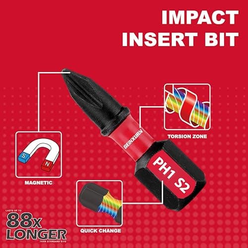 Impact Tough Phillips Bits PH1/PH2/PH3 Insert Driver Bits,19Pack Bulk Phillips Screwdriver Bits Set with 1Pcs Impact Bit Holder