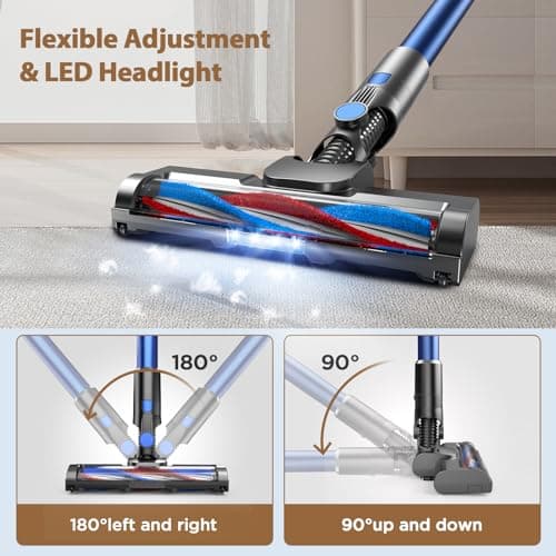 Vacuum Cleaners for Home, 80,000PRM Powerful Motor Cordless Vacuum with Removable 2200mAH Battery up to 35 Mins Worktime, 2 Adjustable Modes and Detachable Parts Stick Vacuum (Sandy Blue)