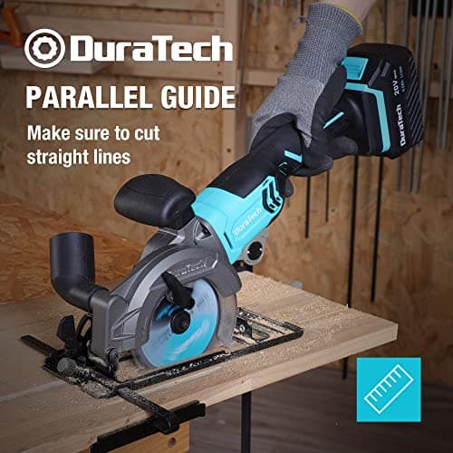 DURATECH Mini Circular Saw, 20V 4-1/2" Cordless Circular Saw with 4.0Ah Battery, Fast Charger, 3PCS Blades, 3600RPM, Max Cutting Depth 1-11/16"(90°),1-1/8"(45°), for Tiles, Wood, Soft Metal, Plastic