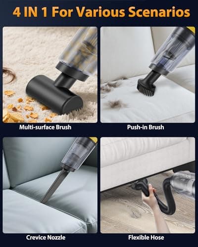 Handheld Vacuum Cordless 1.1 Pounds Car Vac 10000PA Hand Held Vacuums 4-in-1 Hand Vac Cordless Rechargeable HEPA Filter Large Capacity Dust Cup for Car Office Home Pets Hair (Yellow＆Black)